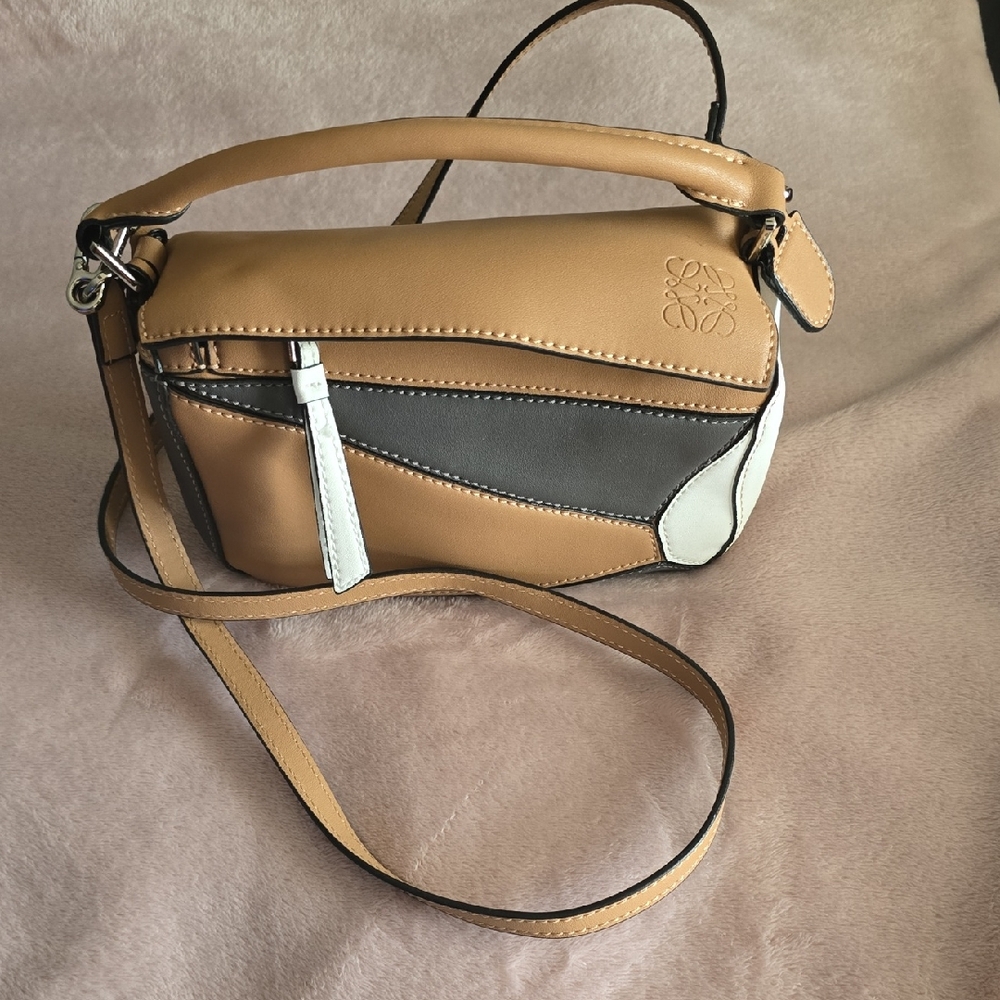 Loewe Tan, Gray & White Puzzle-Style Crossbody Bag